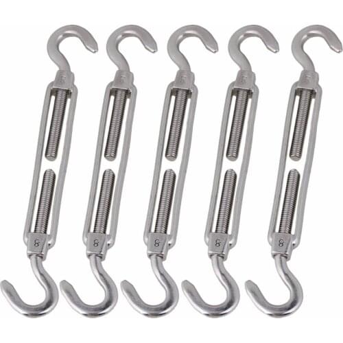 5PCS Silver 304 Stainless Steel European Style Hook & Hook M8 Turnbuckles Adjustable Wire Rope Tensioners
