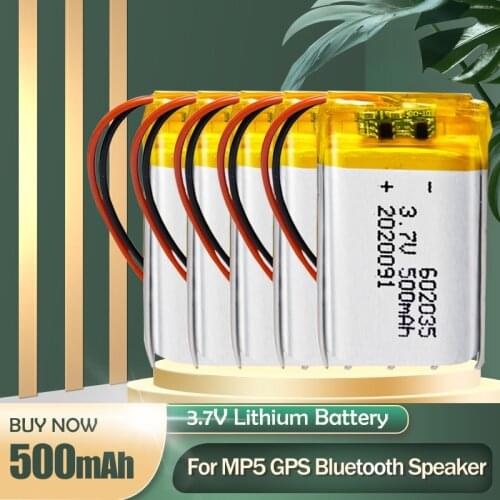 602035 3.7V 500mAh Lithium Polymer Rechargeable Battery For Walkman MP4 GPS Car Tachograph Bluetooth Headphone Li ion Battery