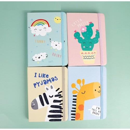 A5/A6 Notebook 4PCS Cartoon Animal World Bandage Horizontal Pattern NoteBook Hardcover Student Stationery Office School Supplies