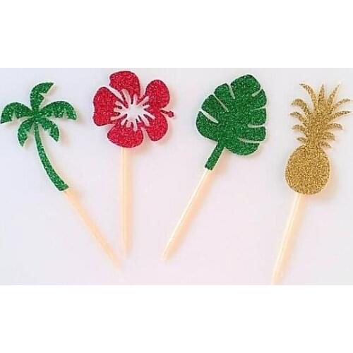 Glitter Hawaiian wedding birthday cupcake toppers Moana luau party cake decoration doughnut food picks