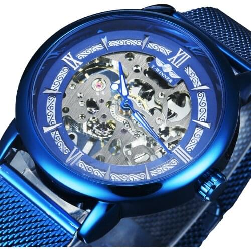 Mens Watches Top Brand Luxury Mechanical Skeleton Wacth Men Classic Mesh Strap Luminous WINNER Clock часы мужские спортивные New