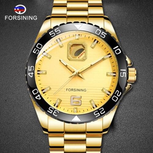 Forsining Brand Clock Stainless Steel Watch Mechanical Automatic Men Wrist Watches Luxury Golden Waterproof relogio masculino