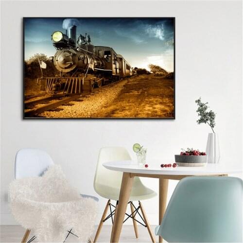 Black and White Color Series Vintage Train Sailing Printed Canvas Painting Living Room Wall Art Pictures No Frame