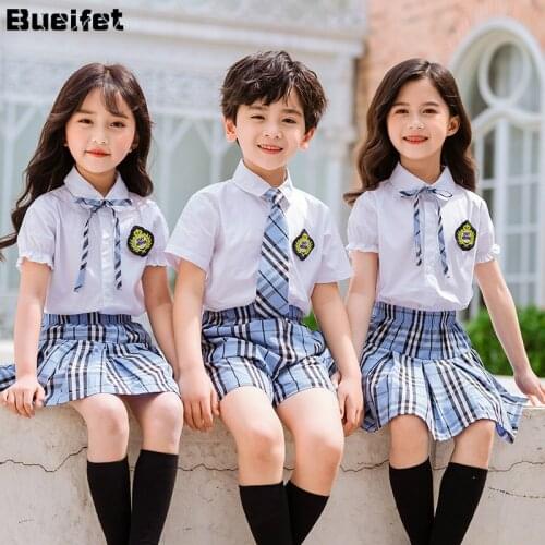 Kids Korean Style Kindergarten Primary School Uniforms Boys Girls Short Sleeve Summer Japanese Student Clothing Set Outfit