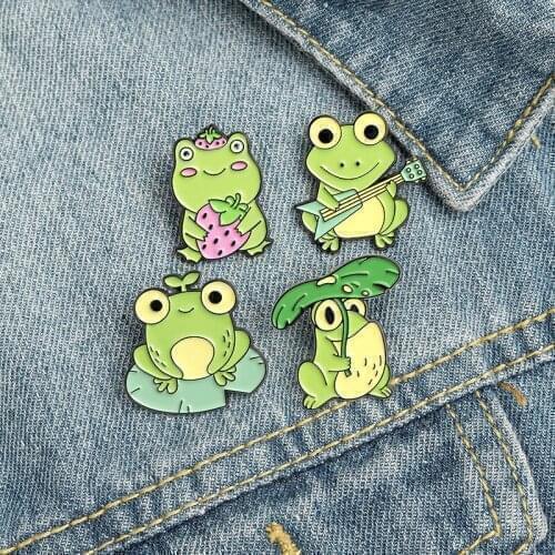Quack Quack Enamel Pin Custom Frog Lotus Leaf Brooches Bag Lapel Pin Cartoon Animal Badge Jewelry Gift For Kids Friends