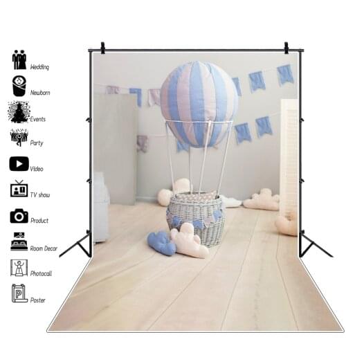 Laeacco Baby Shower Baptism Hot Balloons Baby Toys Wooden Floor Party Portrait Photo Background Photography Backdrop Photostudio