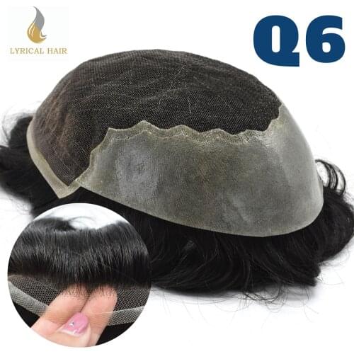 TOUPEE French Lace Front Mens Toupee Poly Lace Skin Hair System Mens Hairpiece Front Bleached Knot Natural Hairline