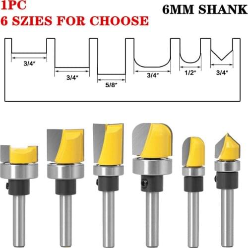 1pc 6mm Shank Round Nose Milling Cutter V Groove Router Bit For Wood Carbide Bottom Cleaning Bit Flush Trim Bit