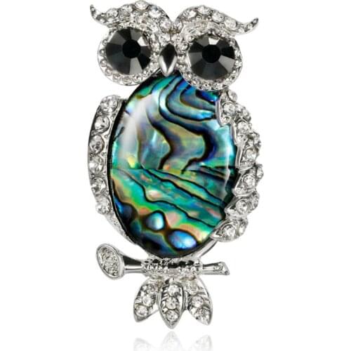 FYJS Unique Silver Plated Alloy Abalone Shell Wisdom Owl Shape Brooch Animal Jewelry