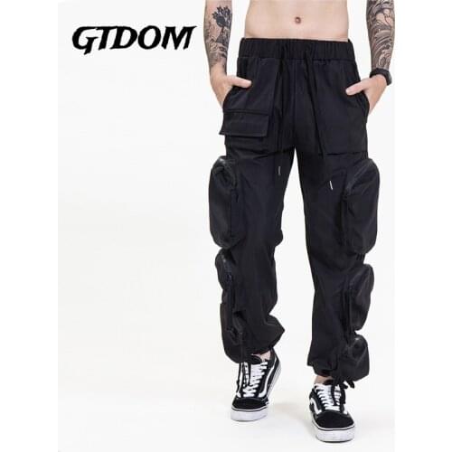 GTDOM Men Fashion Cards Multiple Pockets High Street Function Short Sleeve Overalls 2021 Summer New Street Casual Overalls