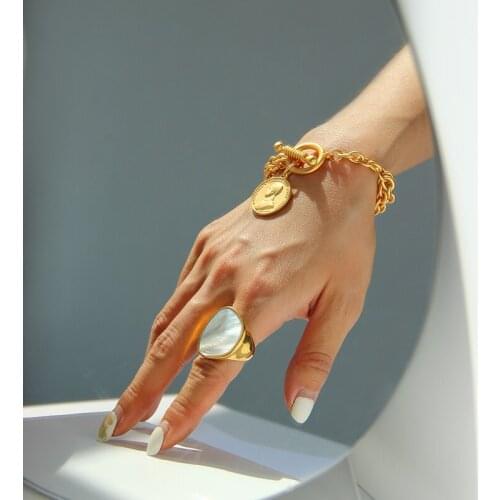 Brass With 18K Gold Retro Portrait Chains Layered Coins Bracelet Jewelry Designer T Show Runway Gown INS Japan Korean Trendy