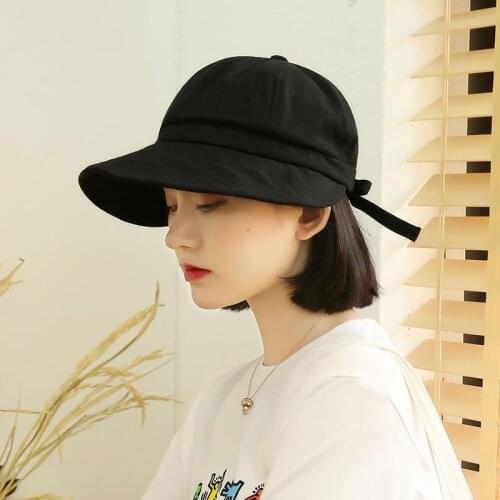 Summer High-quality Cotton Pure Color Big Brim Bandage Womans Fisherman Hat Leisure Outing and Shopping Sunshade Female Cap