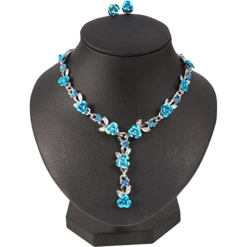 Fashion Vintage Necklace Earrings Wedding Jewelry Bridal Jewelry Set For Women Flower Pendant Bridal Jewelry Set For Women