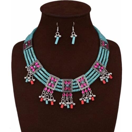 DiLiCa Bohemian Beaded Jewellery Sets for Women Statement Necklace Set Fashion Jewelry Vintage Drop Earrings Sets Necklaces