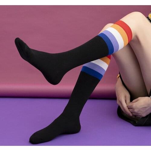 3 Pairs Women Fancy Design Striped Knee High Socks Fashion Casual Calf Sock Female Girl Rainbow Long Socks