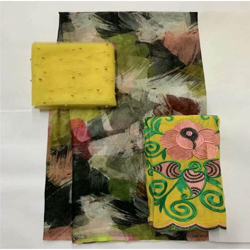 2021 Latest High Quality 100% Cotton Embroidery 2+5+2 Yards Lace Fabric 3 Piece Set For Womens Dress! LXFO12222