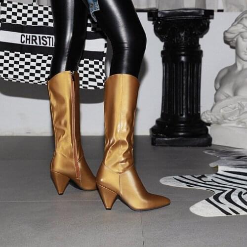2019 winter new womens boots black fashion high boots thick high heels Plush womens Boots