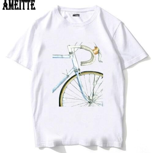 New Summer Men Short Sleeve Cycling Road Bike Lover Print T-Shirt Vintage Bicycle Design Hip Hop Boy Tops White Casual Tee