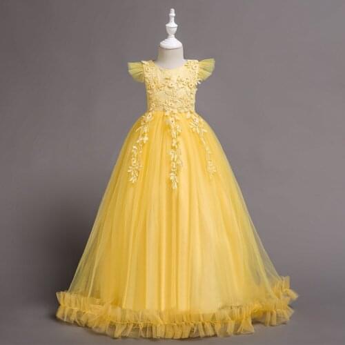 5-14 Years Kids Dress for Girls Wedding Tulle Lace Long Girl Dress Elegant Princess Party Pageant Formal Gown for Teen Children