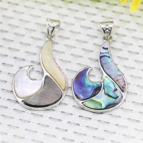 28X43mm Hook Patchwork Natural Abalone Seashells Sea Shells Pearl Pendant Alloy Women White & Multicolor Jewelry Making Design