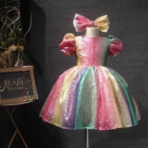 Real Picture Rainbow Colorful Flower Girls Dresses Ball Gowns Short Sleeve Toddler Girls Birthday Party First Communion Dress