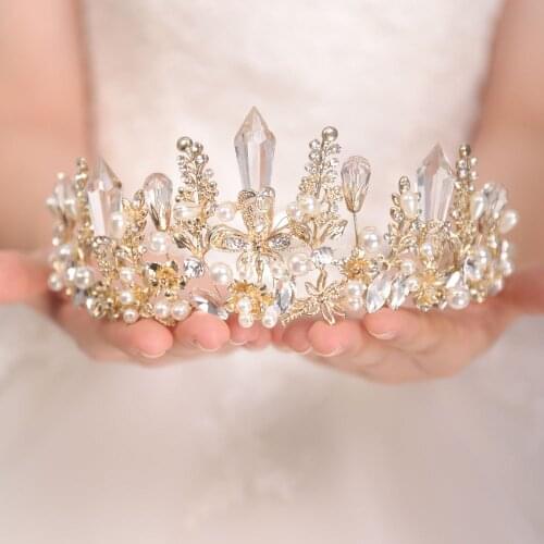 Luxury Bridal Crown Gold Rhinestones Crystal Headpieces tiaras chic Hair Jewelry Wedding Hair Accessories Bride Hats for women