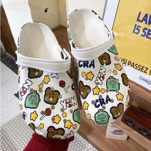 Size 36-41 Womens Sandals Summer Female Clogs Print Garden Shoes Mujer Cartoon Bear Slippers Slip-On Breathable Jelly Zapatos 17