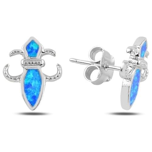 Silver 925 Sterling Lily flower Opal Stone Earrings