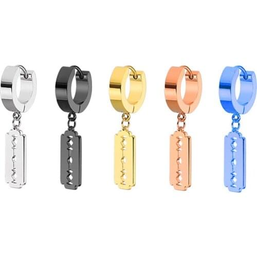 1 Pair Razor Blade stud Earrings Stainless Steel Gold Black Charm Hollow Earring Wome Punk Mens Hip Hop Jewelry Dangle Earings