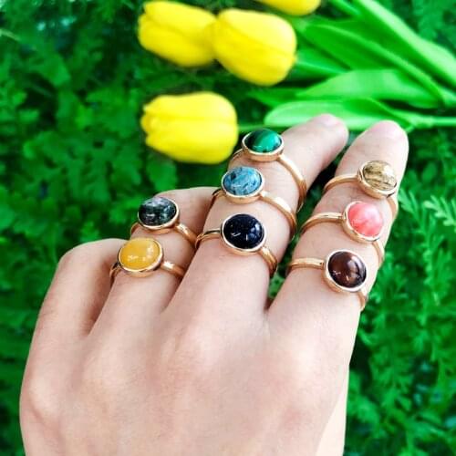 Say Round Natural Tiger Eye Lapis Lazuli Landscape Malachite Stone Rings for Women Knuckle Cuff Ring Jewelry Gift Ringe K6334