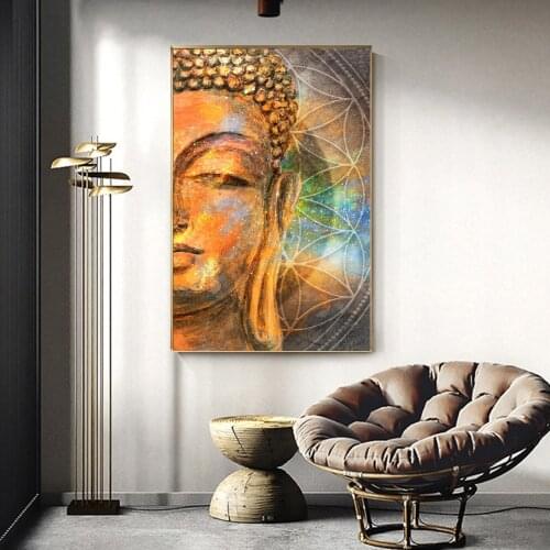 Modern Buddha Art Posters and Prints on the Wall Canvas Painting Abstract Golden Buddha Picture for Living Room Cuadros Decor