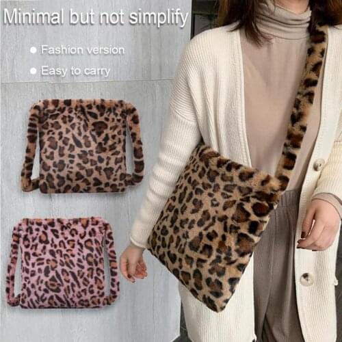 Women Large Capacity Plush Shoulder Shopping Bag Leopard Print Tote Bags Handbag Fashion ladies Vintage Handbags Messenger Bags