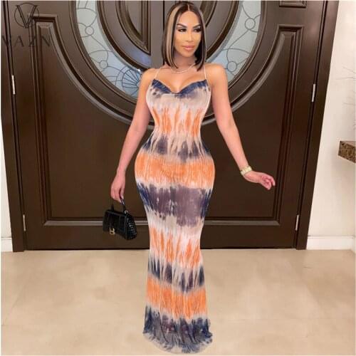 VAZN Long Dresses New Arrival Summer Boho Strapless Sleeveless Party Beach Print Maxi Dress Casual Sundress
