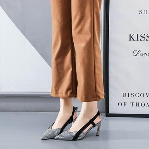 2019 Sandalias femeninas high heels Autumn Plaid pointed sandals sexy high heels female summer shoes Female sandals mujer
