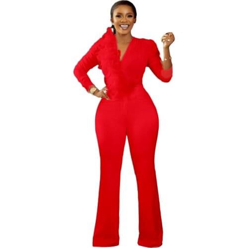 Solid Color Long Sleeve Jumpsuit Women Summer 2021 New Product Skinny High Waist Flare Leg Pants Office Lady Rompers Elegance