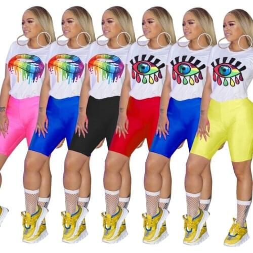 Women Sport Two Piece Set Biker Shorts T-shirts Top Tracksuit Jogger Sweatsuit Female Tracksuits Outfit New Summer Matching Sets