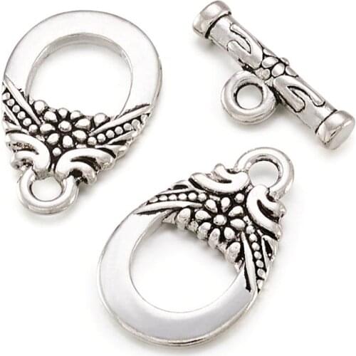 20Set Alloy Toggle Clasps Connector Tibetan Style Charms for Necklace Bracelet Jewelry DIY Making Findings Antique Silver Color