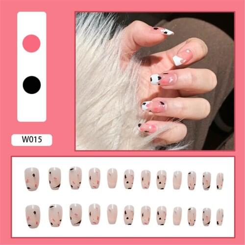 24pcs Cow Color Wear Long Paragraph Fashion Manicure Patch False Nails Save Time Wearable Nail Patch SK88