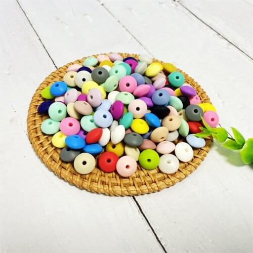 50PCS Lentil Silicone Beads 12mm Food Grade Silicone Pearl Early Pearl Diy Teething Care Necklace Embedded Beads