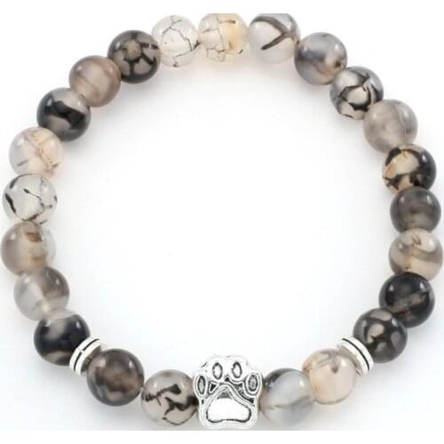 8mm fr2 gold silver Copper cz zircon cubic zirconia elastic adjusted stone dog paw agate Onyx Buddha Prayer Yoga Bracelet