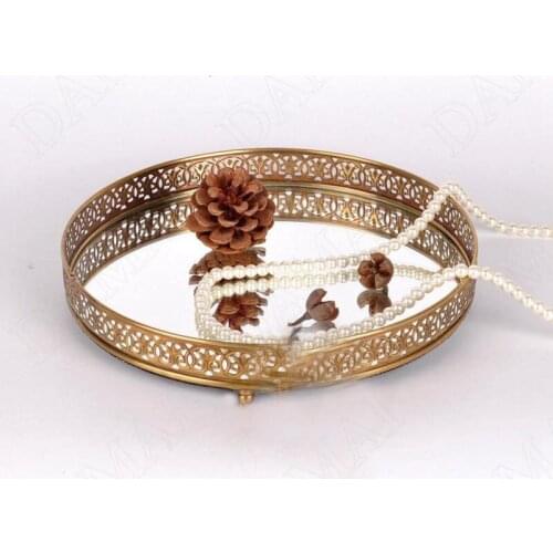 American Mirror Storage Trays Hand-carved Decorative Cosmetic Container Pure Copper Snacks Cake Organizer Home Decoration Modern