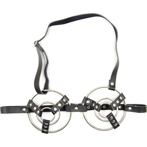 BDSM chastity bra steel 3 rings triple leather bondage sex game for women sex toys