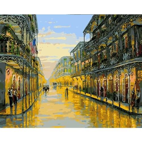 Unframed USA Streetscape DIY Oil Painting By Numbers Color on Canvas Picture Digital Paint By Number Home Decor Canvas A416