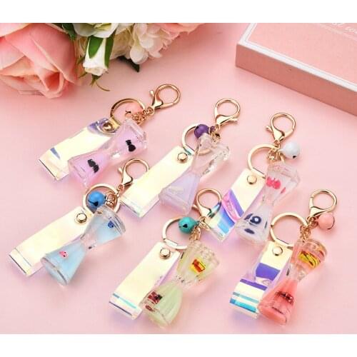 Acrylic oil Quicksand Doll Key Chain Women Men Car Bag Keyring accessories Creative Liquid Ainmal Keychains Gifts wholesale