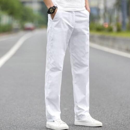 White Mens Casual Pants Korean Summer Fashion Trousers Business Straight Pants Streetwear Joggers Pantalon Homme Overalls