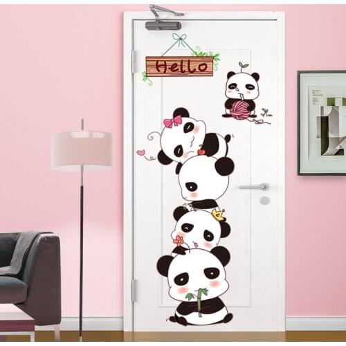 [shijuekongjian] Black Pandas Wall Stickers DIY Animal Wall Decal for Kids Room Baby Bedroom House Nursery Door Decoration