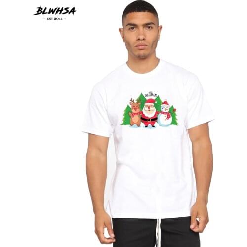 BLWHSH We Merry Christmasr Printing T Shirt Men Fashion Casual Short Sleeve Summer Funny T-shirt Santa Claus Print Male Plus Top