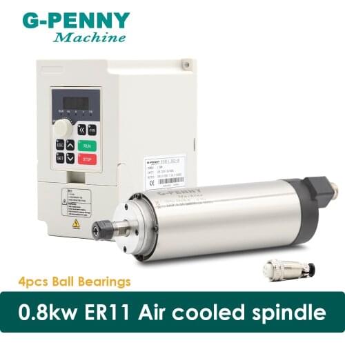 Sale ! 220V 800W ER11 CNC Air Cooled Spindle Motor 65mm Air Cooling 4 Bearings CNC Motor Spindle & 1.5kw QL VFD inverter