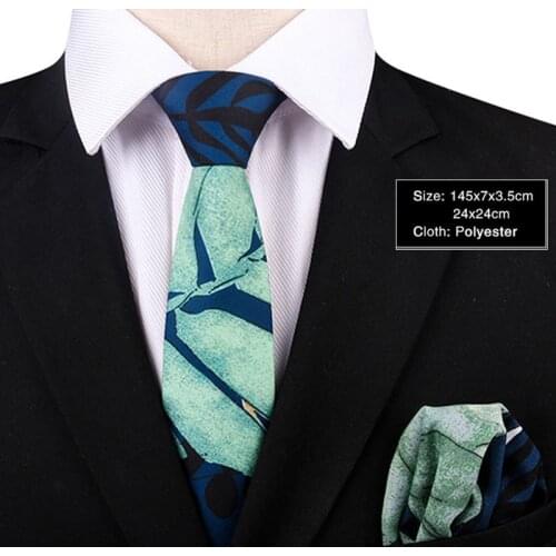 GUSLESON New Designs Casual 7cm Printing Tie Set For Men Necktie Handkerchief Set for Pocket Square Set for Wedding Party Suit