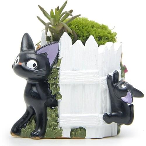 Hayao Miyazaki Black Cat Figurines Succulents Flower Pot Ornament Fairy Miniatures Potted Garden Moss Gnome Decoration Crafts
